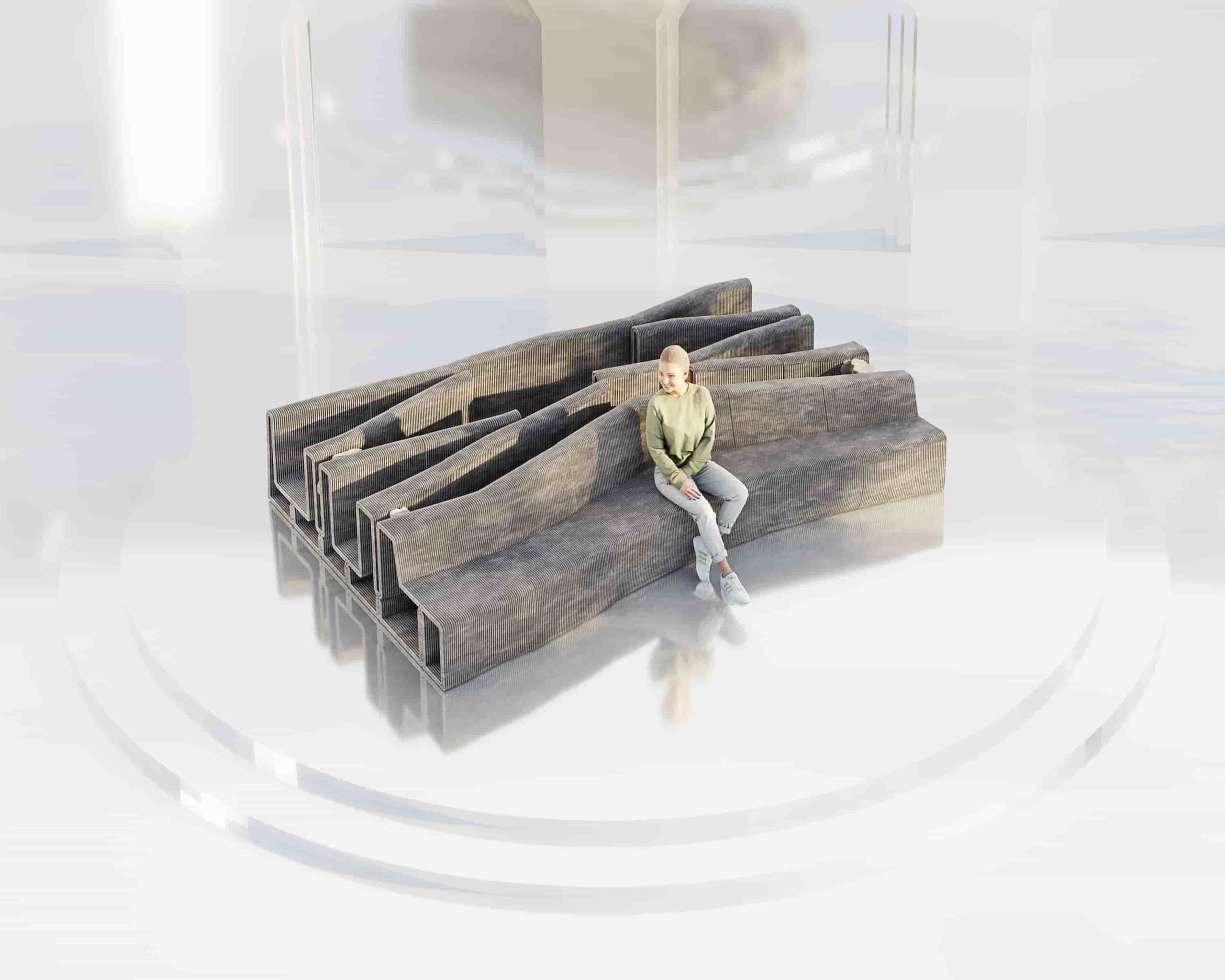 A sculptural 3d printed concrete planter bench inspired by Burren landscape in the west of Ireland