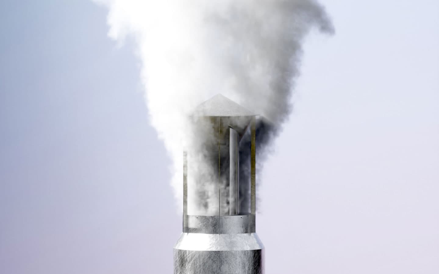 close-up render of a savonius cowl with simulated flue gas emissions